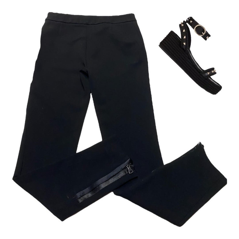 Valentino Black Cropped Knit Pant Ankle Zippers Size 2